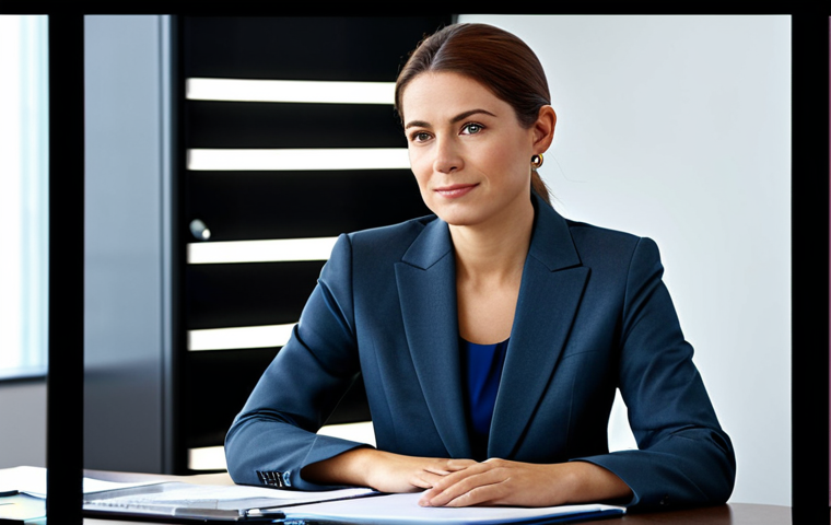 영상 속도 조절 편집법 - "A professional businesswoman in a modest business suit, sitting at a desk in a modern office, fully...
