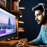 Home 19 아프리카TV 방송 시작하는 법 - A detailed, vibrant streaming setup in a cozy room designed for a Hindi-speaking content creator pre...